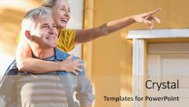  Presentation with fun - PPT theme having happy mature couple having fun background and a coral colored foreground
