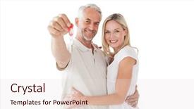  Presentation with house key - Slides featuring plastic replica of a black background and a coral colored foreground