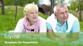  Presentation with rest - Theme enhanced with happy mature couple lying on grass and having rest in summer background and a tawny brown colored foreground