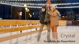  Presentation with ice rink - Amazing slide deck having happy-mature-couple-making-photo backdrop and a coral colored foreground