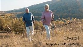  Presentation with walking nordic - Slide set consisting of happy-mature-couple-man background and a coral colored foreground