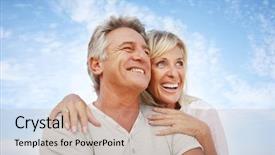  Presentation with outdoors - PPT theme enhanced with happy mature couple outdoors background and a coral colored foreground