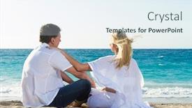  Presentation with beach - Colorful presentation theme enhanced with happy-mature-couple-sitting backdrop and a sky blue colored foreground
