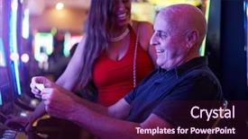  Presentation with ticket - Slide deck with happy mature couple with payout background and a wine colored foreground