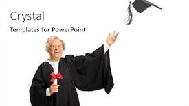  Presentation with female - Audience pleasing PPT layouts consisting of happy-mature-female-graduate-throwing backdrop and a white colored foreground