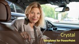  Presentation with traffic jam - PPT layouts having happy-mature-female-sitting background and a tawny brown colored foreground