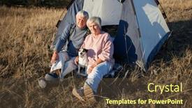  Presentation with active lifestyle - PPT theme enhanced with happy-mature-man-and-woman and a tawny brown colored foreground