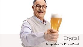  Presentation with glass - Beautiful slide set featuring happy-mature-man-cheering backdrop and a lemonade colored foreground