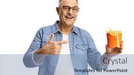  Presentation with french fries - Presentation theme having happy-mature-man-holding-french background and a light blue colored foreground