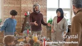  Presentation with helping man - Presentation theme featuring happy-mature-man-in-casualwear background and a violet colored foreground