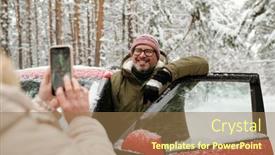  Presentation with car door - Presentation theme consisting of happy-mature-man-in-eyeglasses background and a  colored foreground