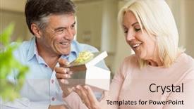  Presentation with wife - Amazing slide deck having happy-mature-man-offering-wife backdrop and a soft green colored foreground