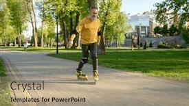  Presentation with pathway - Presentation theme consisting of happy-mature-man-rollerskating background and a coral colored foreground