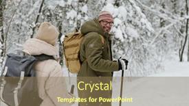  Presentation with trekking - Theme having happy-mature-man-with-backpack background and a coral colored foreground