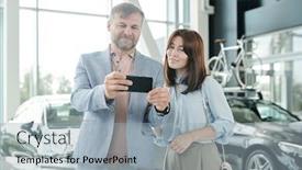  Presentation with vehicles - Presentation theme with happy-mature-man-with-smartphone background and a light blue colored foreground