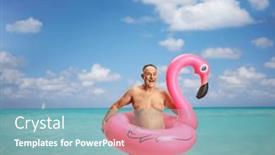  Presentation with flamingo - Presentation theme consisting of happy-mature-man and a light blue colored foreground