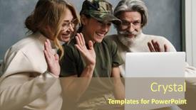  Presentation with parents - PPT theme consisting of happy-mature-parents-waving-hands background and a coral colored foreground