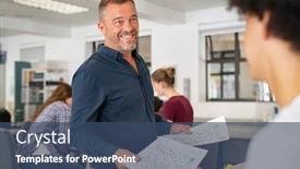  Presentation with test exam student - Slide set consisting of happy-mature-professor-giving-corrected background and a ocean colored foreground