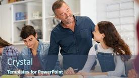  Presentation with high school - Audience pleasing slides consisting of happy-mature-professor-helping-student backdrop and a ocean colored foreground