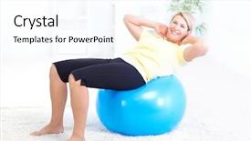  Presentation with happy-life - PPT theme featuring happy mature woman doing fitness healthy life background and a pink colored foreground