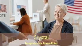  Presentation with electoral reform - Slide deck featuring happy-mature-woman-from-electoral background and a coral colored foreground