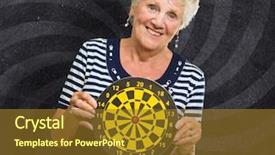  Presentation with happy smiling woman dental health - Slide deck having happy mature woman holding dart background and a tawny brown colored foreground