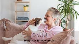  Presentation with senior living - Presentation theme with happy-mature-woman-playing background and a coral colored foreground