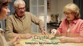  Presentation with green circles - Slides having happy-mature-woman-throwing-dice background and a coral colored foreground