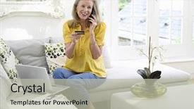  Presentation with home based wound care - Colorful slide set enhanced with happy mature woman with laptop backdrop and a mint green colored foreground