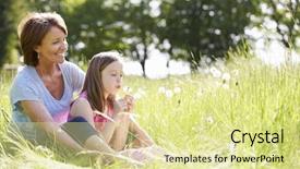  Presentation with field - Amazing slide set having happy meadows - grandmother and granddaughter sitting backdrop and a blonde colored foreground