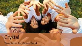  Presentation with young people diversity - Cool new presentation theme with happy meadows - young cheerful people enjoying backdrop and a red colored foreground