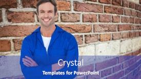  Presentation with red brick wall - Beautiful presentation theme featuring happy mechanic with arms crossed over white background against red brick wall backdrop and a royal blue colored foreground