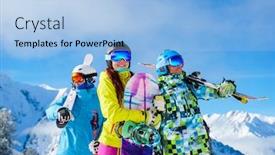  Presentation with snowboard - Slide deck having happy-men-and-woman background and a light blue colored foreground