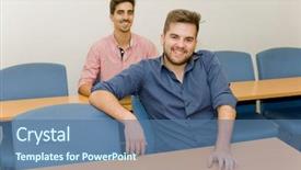  Presentation with two men climbing - PPT layouts with happy men at the classroom background and a  colored foreground