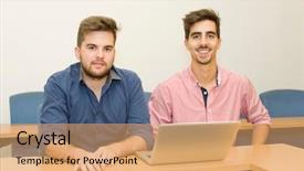  Presentation with classroom - Amazing slide deck having happy men at the classroom backdrop and a  colored foreground