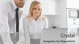  Presentation with kitchen - Audience pleasing PPT theme consisting of happy mid adult business couple using laptop at kitchen counter backdrop and a light gray colored foreground