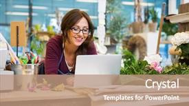  Presentation with female - Slide set consisting of happy mid adult female florist background and a coral colored foreground