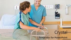  Presentation with female hospital patient - Amazing presentation design having happy mid adult nurse assisting backdrop and a coral colored foreground