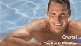  Presentation with pool side - Presentation design with happy mid aged man background and a tawny brown colored foreground