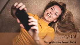  Presentation with smart home - Colorful PPT theme enhanced with happy-mid-aged-woman-taking backdrop and a red colored foreground