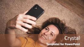  Presentation with smart home - Slide deck with happy-mid-aged-woman-taking background and a tawny brown colored foreground