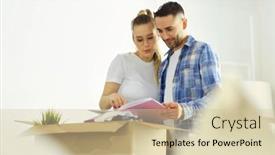  Presentation with album - Presentation theme having happy-middle-aged-caucasian-husband background and a soft green colored foreground