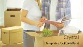  Presentation with photo album - PPT theme with happy-middle-aged-caucasian-husband background and a  colored foreground