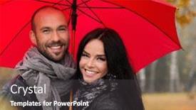  Presentation with rainy day - Slides featuring happy middle-aged couple with umbrella outdoors on beautiful rainy autumn day background and a dark gray colored foreground
