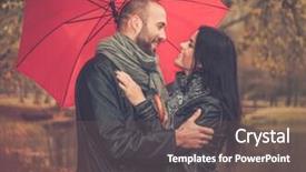  Presentation with rainy day - Cool new presentation theme with happy middle-aged couple with umbrella outdoors on beautiful rainy autumn day backdrop and a gray colored foreground