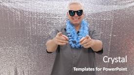  Presentation with party time - PPT theme featuring aged man in a photo background and a gray colored foreground