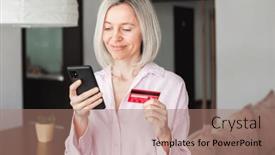  Presentation with online payment - Presentation theme enhanced with happy-middle-aged-smiling-lady background and a coral colored foreground