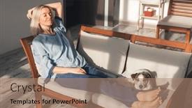  Presentation with upwards - Presentation consisting of happy-middle-aged-woman-relaxing background and a coral colored foreground