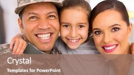  Presentation with military family - Beautiful PPT theme featuring happy military family of three backdrop and a coral colored foreground