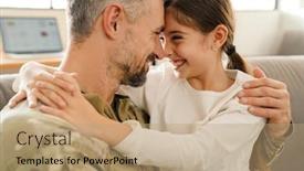  Presentation with family reunion - Cool new PPT layouts with happy-military-father backdrop and a coral colored foreground